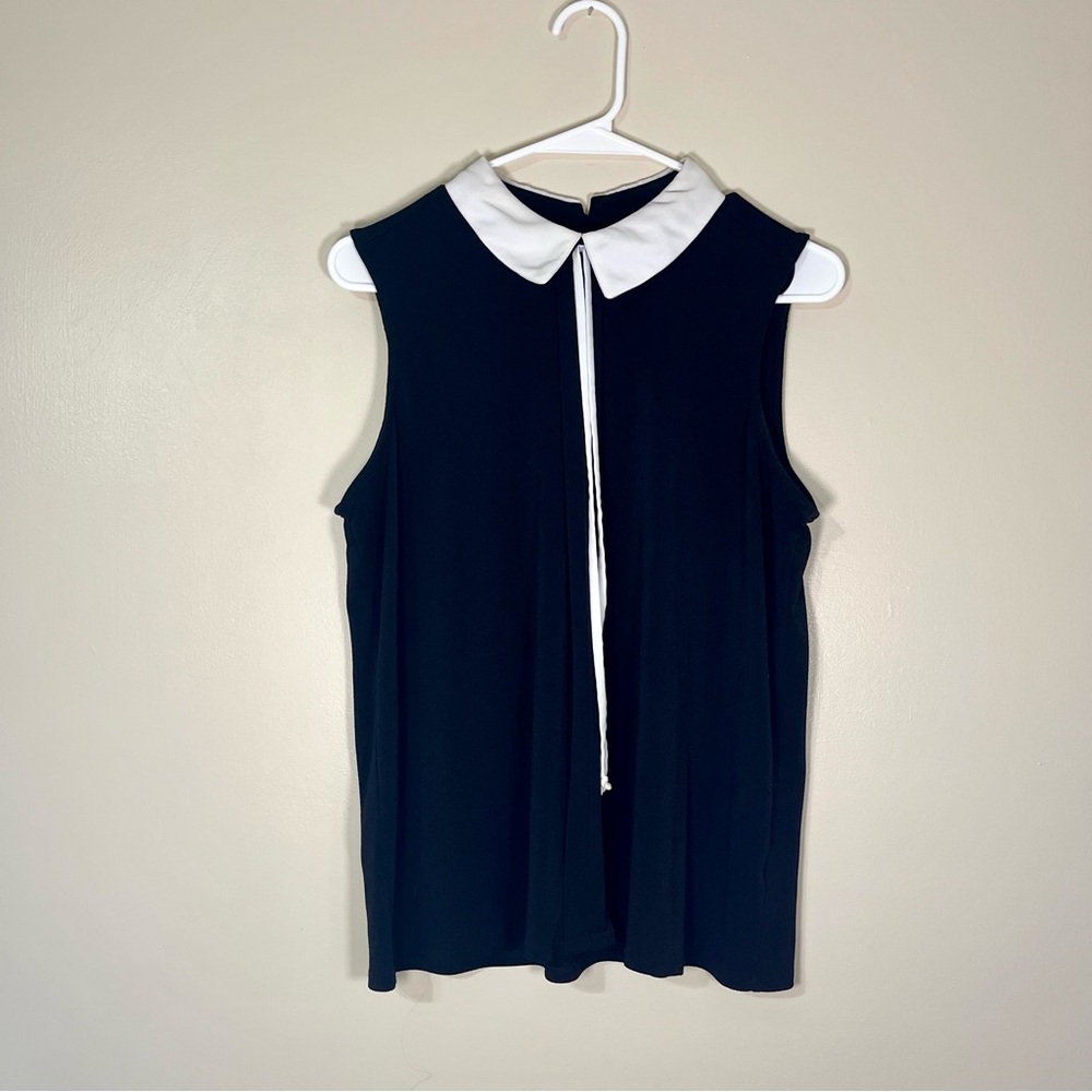 Women’s Size M Elle Black and White Collared Blouse Sleeveless
